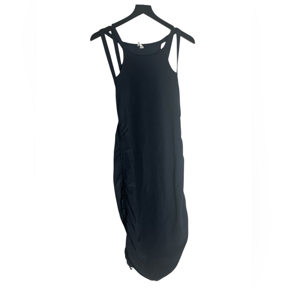 Anthropologie Black Ruched Strap Midi Dress